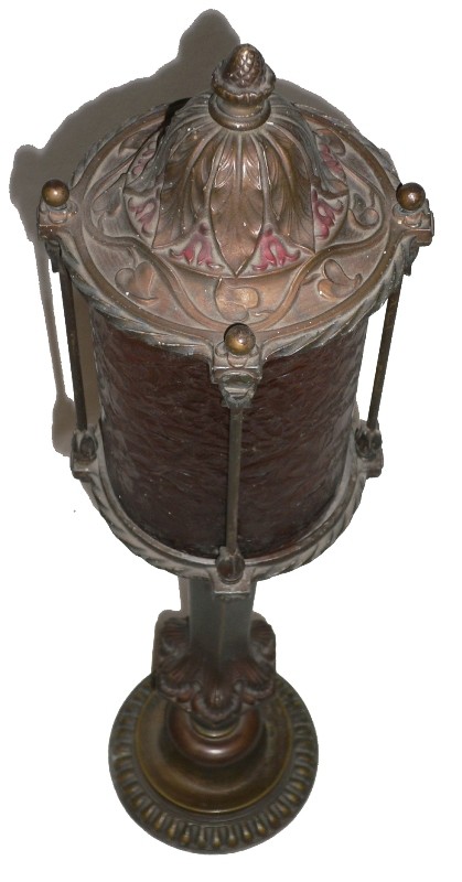 SOLD Striking Antique Art Nouveau Newel Post Lamp, Original Glass, Polychrome Finish-16389