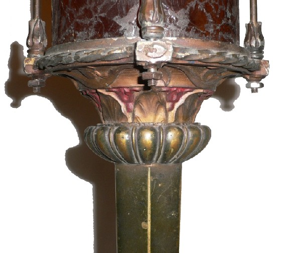 SOLD Striking Antique Art Nouveau Newel Post Lamp, Original Glass, Polychrome Finish-16391