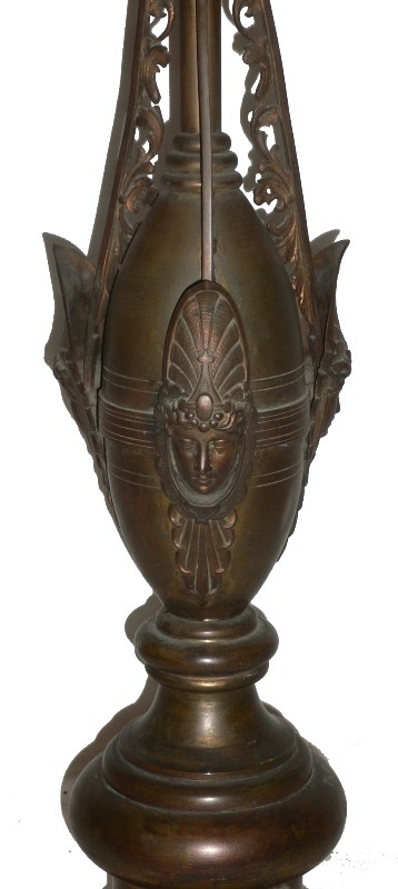 SOLD Remarkable Antique Egyptian Revival Figural Brass Gas Newel Post Lamp, Original Signed Chimney, c. 1880’s-16401