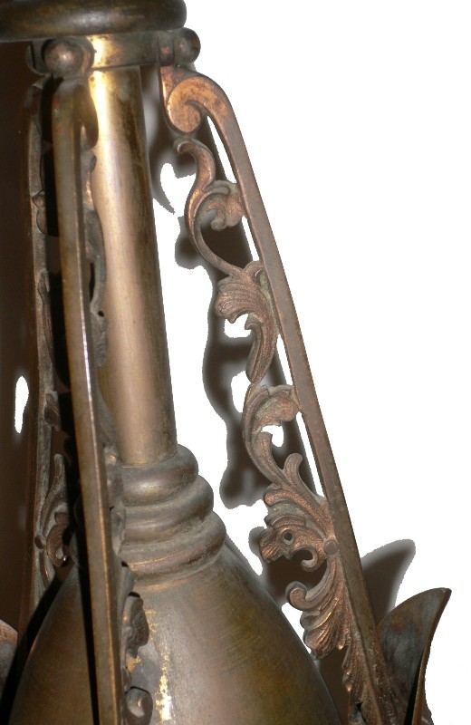 SOLD Remarkable Antique Egyptian Revival Figural Brass Gas Newel Post Lamp, Original Signed Chimney, c. 1880’s-16402