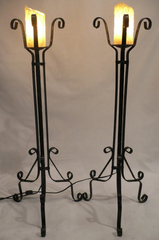 SOLD Fabulous Pair of Lamps, Crafted from Antique 1800’s Forged Iron Plant Stands-0