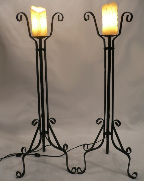 SOLD Fabulous Pair of Lamps, Crafted from Antique 1800’s Forged Iron Plant Stands-16409