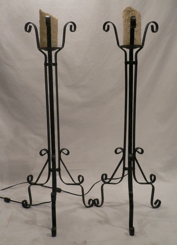 SOLD Fabulous Pair of Lamps, Crafted from Antique 1800’s Forged Iron Plant Stands-16414