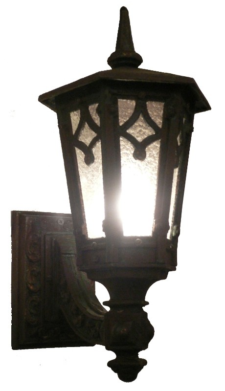 SOLD Remarkable Antique Cast Iron Exterior Lantern Sconce, c. 1905-0