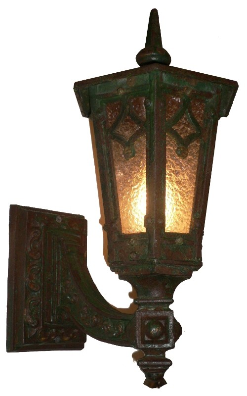 SOLD Remarkable Antique Cast Iron Exterior Lantern Sconce, c. 1905-16447