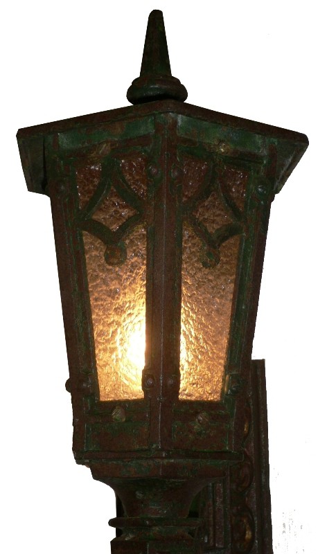 SOLD Remarkable Antique Cast Iron Exterior Lantern Sconce, c. 1905-16450