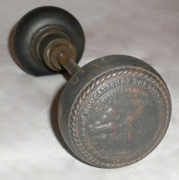 SOLD Unusual Set of Three Antique Figural Door Knob Sets, Cast Iron, Board of Education of the City of Detroit-16513