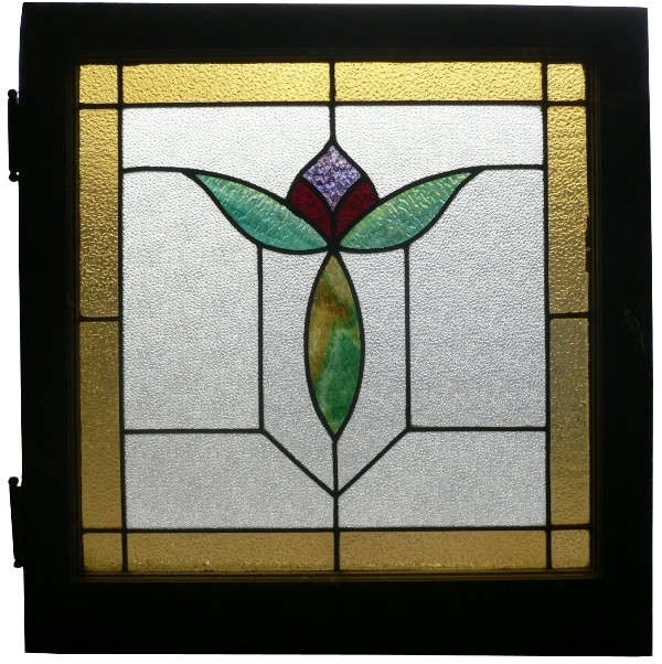 SOLD Amazing Set of Three Matching Antique American Stained Glass Windows-16576