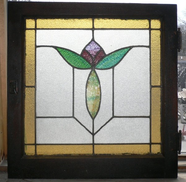 SOLD Amazing Set of Three Matching Antique American Stained Glass Windows-16577