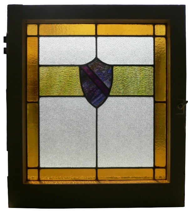 SOLD Fabulous Antique American Arts & Crafts Stained Glass Window, Shield Design-0