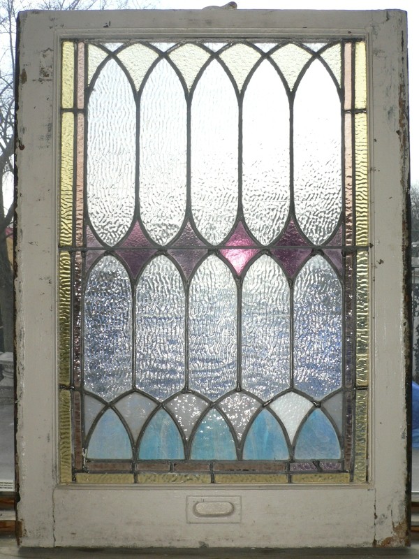 SOLD Beautiful Antique American Stained Glass Window, 19th Century, Lilac & Blue-16597