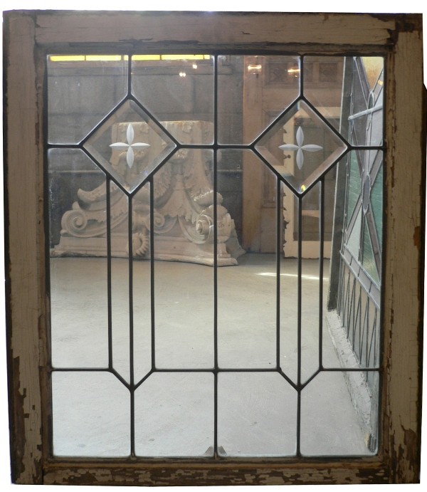 SOLD Gorgeous Antique American Leaded Glass Window, Hand-Cut Glass-0