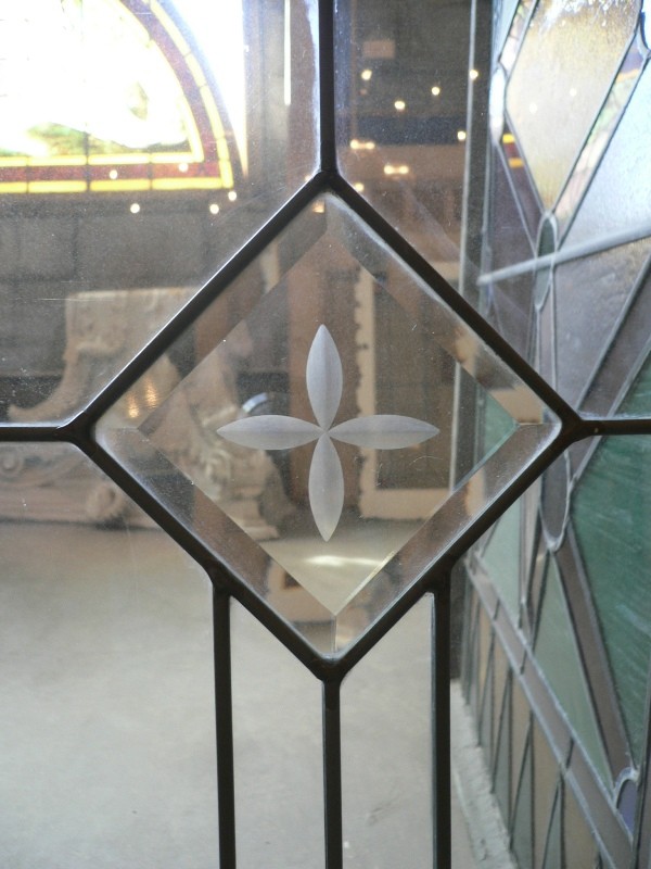 SOLD Gorgeous Antique American Leaded Glass Window, Hand-Cut Glass-16607