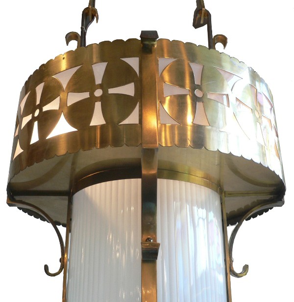 SOLD Massive Antique Art Deco Six-Light Brass Chandelier-16615
