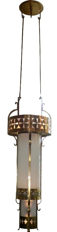 SOLD Massive Antique Art Deco Six-Light Brass Chandelier-16617