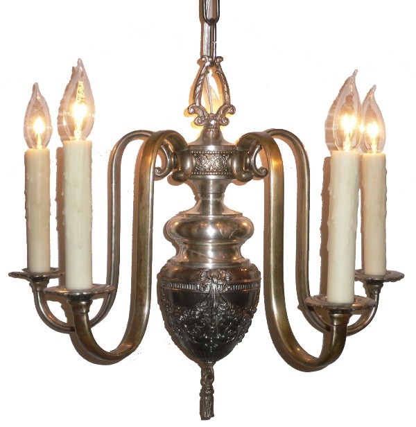 SOLD Beautiful Antique Georgian Five-Light Silver Plated Chandelier-16635