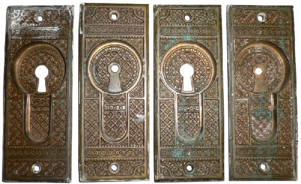 SOLD Set of Eight Matching Antique Cast Bronze Pocket Door Plates, Aesthetic Movement, 1880’s-16671