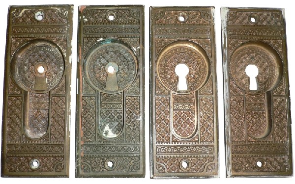 SOLD Set of Eight Matching Antique Cast Bronze Pocket Door Plates, Aesthetic Movement, 1880’s-16672