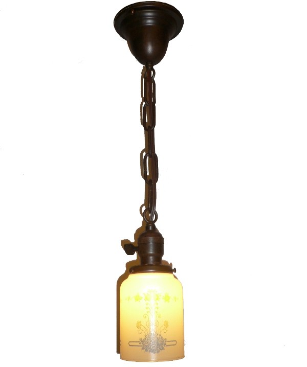 SOLD Charming Antique Pendant Light with Floral Shade-0