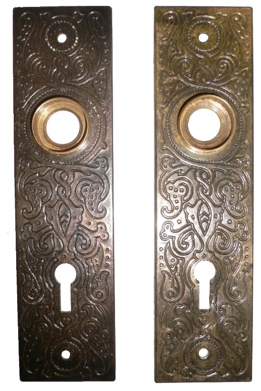 SOLD Antique Cast Iron Door Knob Set with Plates & Mortise Lock, Aesthetic Movement-16732