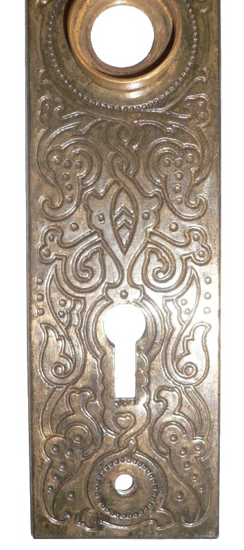 SOLD Antique Cast Iron Door Knob Set with Plates & Mortise Lock, Aesthetic Movement-16735