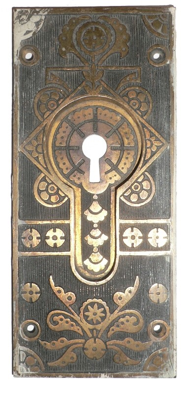 SOLD Set of Four Matching Antique Cast Bronze Pocket Door Plates, Aesthetic Movement-16761