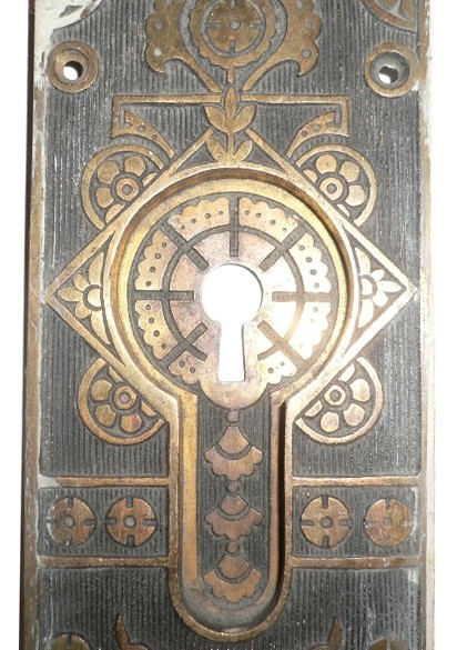 SOLD Set of Four Matching Antique Cast Bronze Pocket Door Plates, Aesthetic Movement-16763