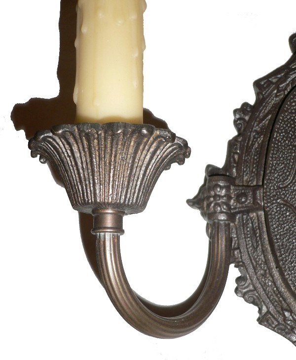SOLD Wonderful Pair of Antique Brass Double-Arm Sconces-16784