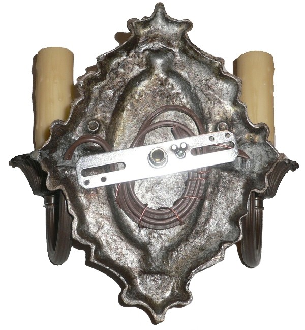SOLD Wonderful Pair of Antique Brass Double-Arm Sconces-16789