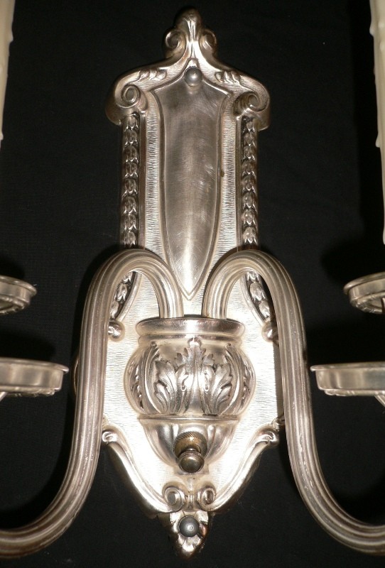 SOLD Fabulous Set of Four Antique Neoclassical Double-Arm Sconces, Silver Plated-16792
