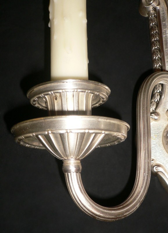 SOLD Fabulous Set of Four Antique Neoclassical Double-Arm Sconces, Silver Plated-16793