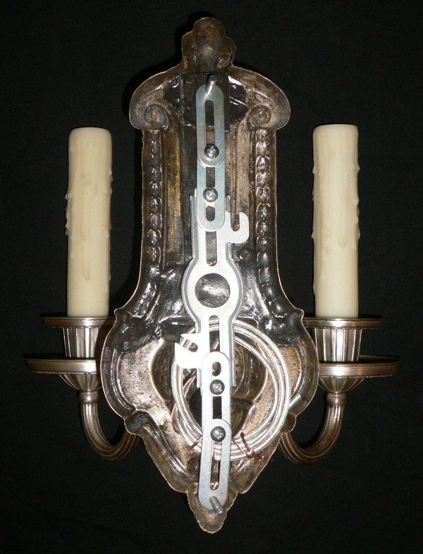 SOLD Fabulous Set of Four Antique Neoclassical Double-Arm Sconces, Silver Plated-16796