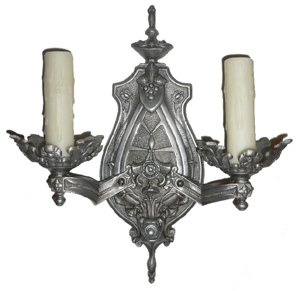 SOLD Striking Antique Spanish Revival Double-Arm Sconces- ONE PAIR AVAILABLE -16824