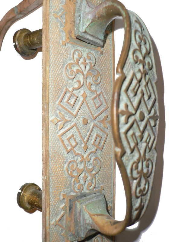 SOLD Fabulous Antique Cast Bronze Door Pull Set with Thumb Latch, Aesthetic Movement, 1880’s-16841