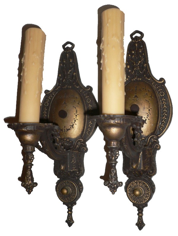 SOLD Fabulous Pair of Antique Spanish Revival Single-Arm Sconces-0