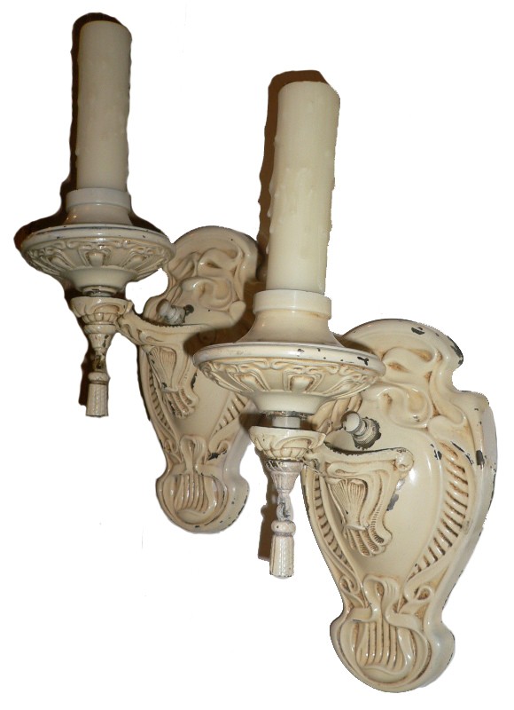 SOLD Charming Pair of Antique Neoclassical Single-Arm Sconces with Looped Ribbon Design-0