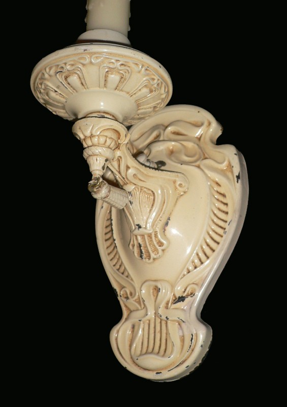 SOLD Charming Pair of Antique Neoclassical Single-Arm Sconces with Looped Ribbon Design-16875