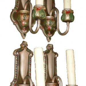 Four Matching Antique Brass Neoclassical Single-Arm Sconces, Original Polychrome Finish-0