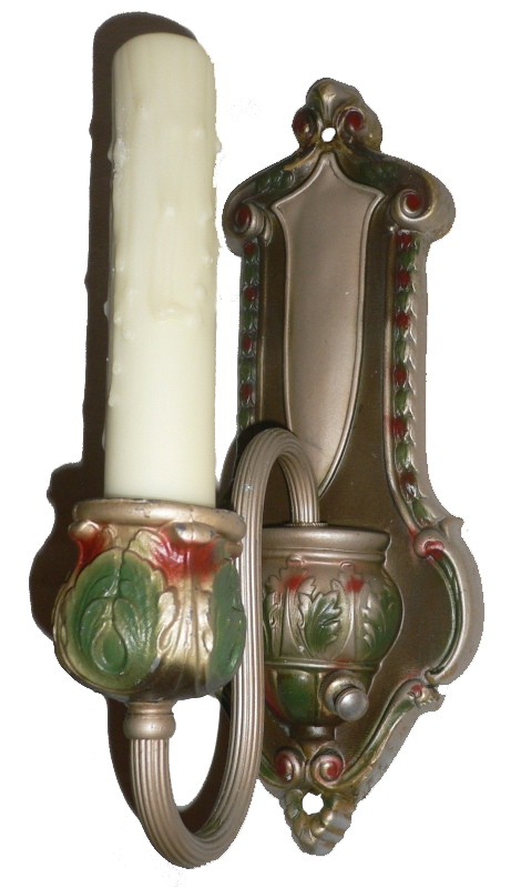Four Matching Antique Brass Neoclassical Single-Arm Sconces, Original Polychrome Finish-16885