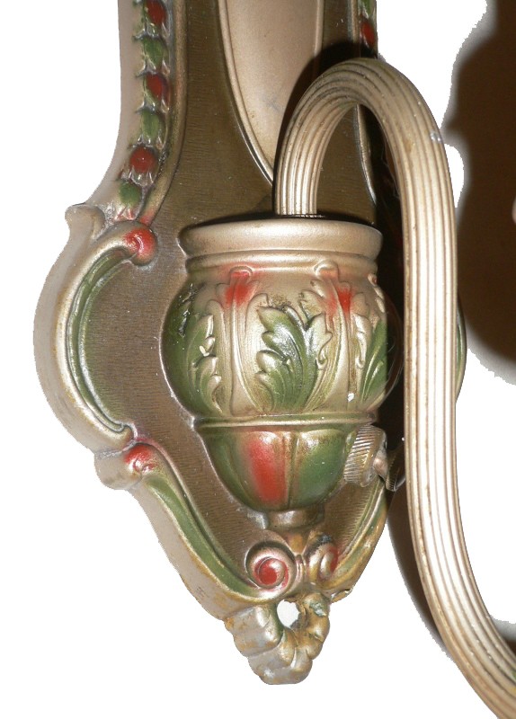 Four Matching Antique Brass Neoclassical Single-Arm Sconces, Original Polychrome Finish-16887