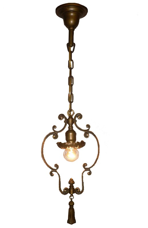 SOLD Remarkable Antique Brass Pendant Light, c. 1915-0