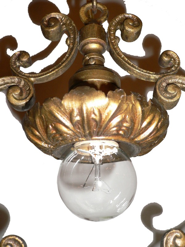 SOLD Remarkable Antique Brass Pendant Light, c. 1915-16932