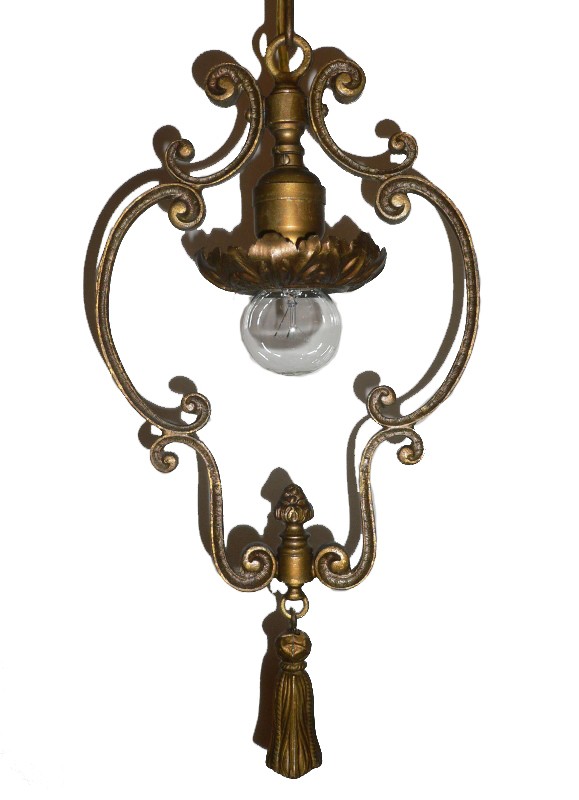 SOLD Remarkable Antique Brass Pendant Light, c. 1915-16933