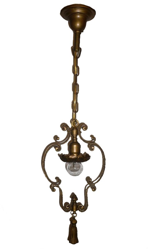 SOLD Remarkable Antique Brass Pendant Light, c. 1915-16934