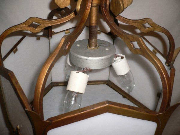 SOLD Splendid Antique Three-Light Gothic Revival Chandelier, Original Milk Glass, c. 1910-16967