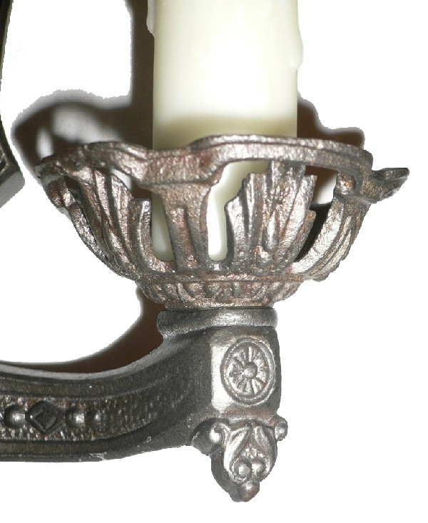 SOLD Wonderful Pair of Antique Cast Iron Double-Arm Sconces, Signed Markel Electric Products-16974