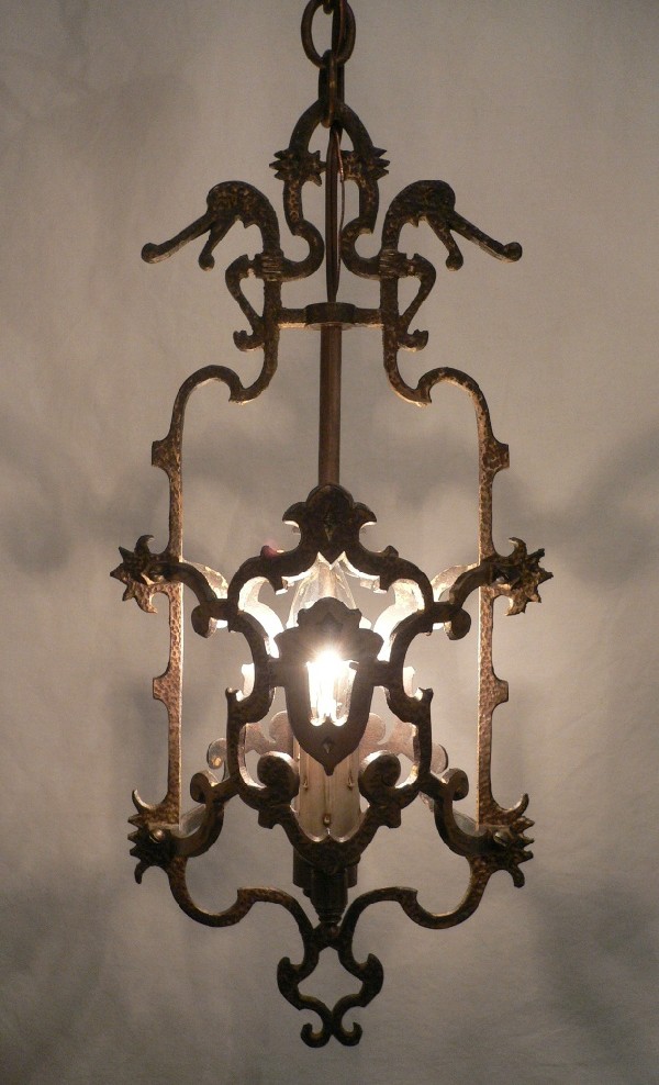 SOLD Amazing Antique Spanish Revival Two-Light Brass Pendant Light-16947