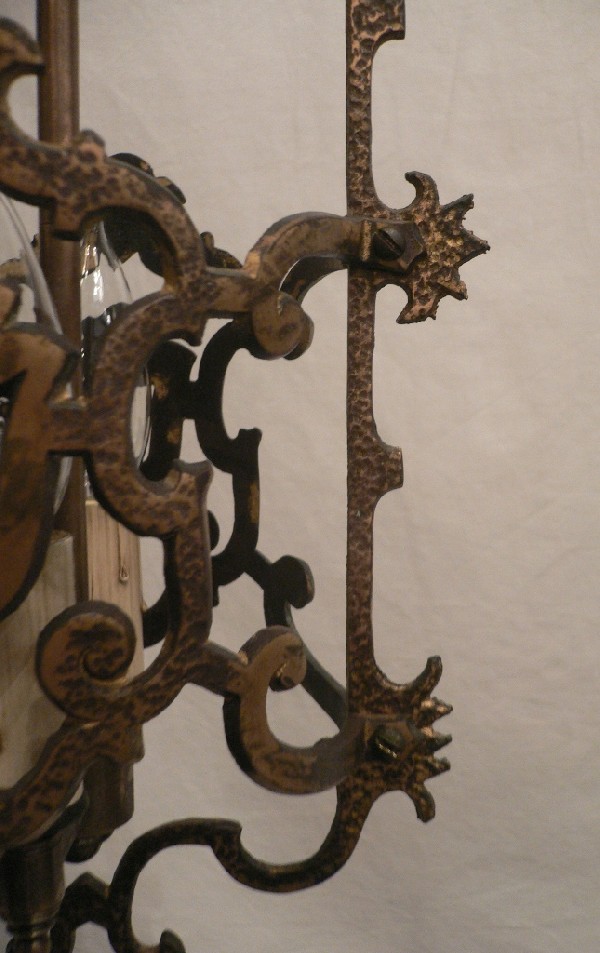 SOLD Amazing Antique Spanish Revival Two-Light Brass Pendant Light-16949