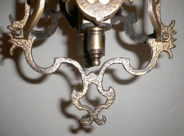 SOLD Amazing Antique Spanish Revival Two-Light Brass Pendant Light-16951