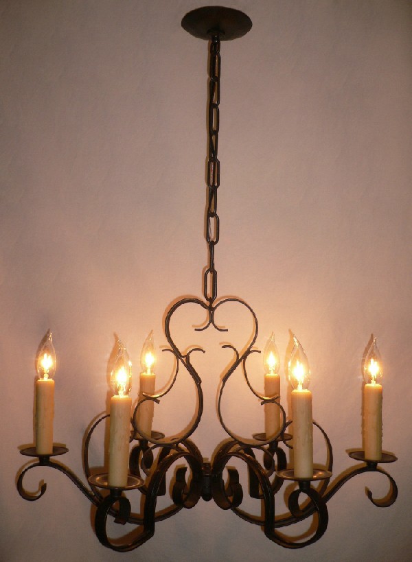 SOLD Delightful Vintage French Six-Light Iron Chandelier-0